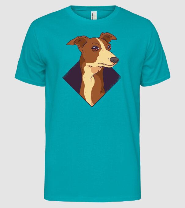 Cap câine Whippet model turcoaz pe tricou