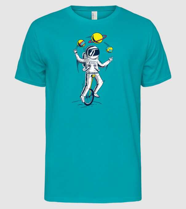Jongler Astronaut model turcoaz pe tricou