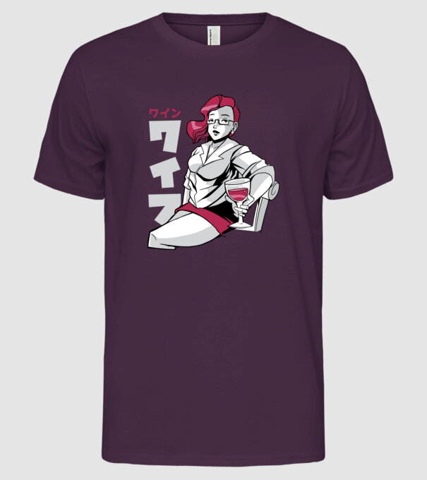 Anime fată cu vin model mov pe tricou