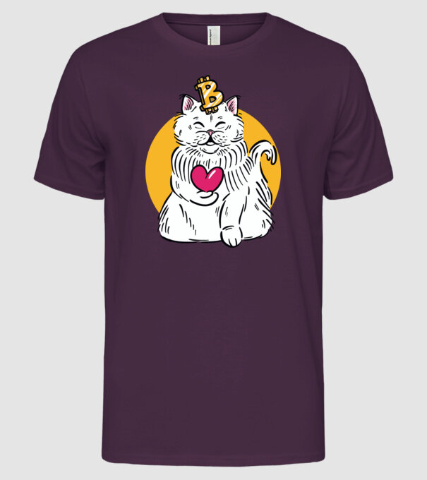 Pisică Bitcoin model mov pe tricou