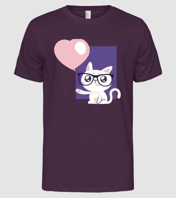 Inimă Pisică cu balon model mov pe tricou