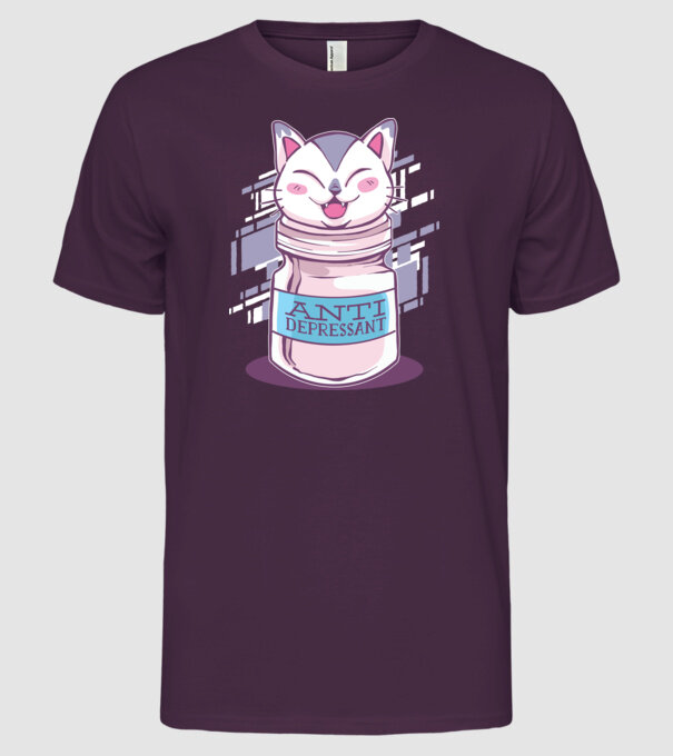 Tabletă antidepresivă pisică model mov pe tricou