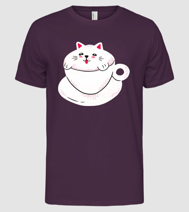 Tricou cafea cu pisică drăguță model mov pe tricou