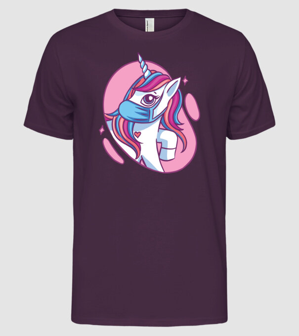 Unicorn drăguț cu mască model mov pe tricou