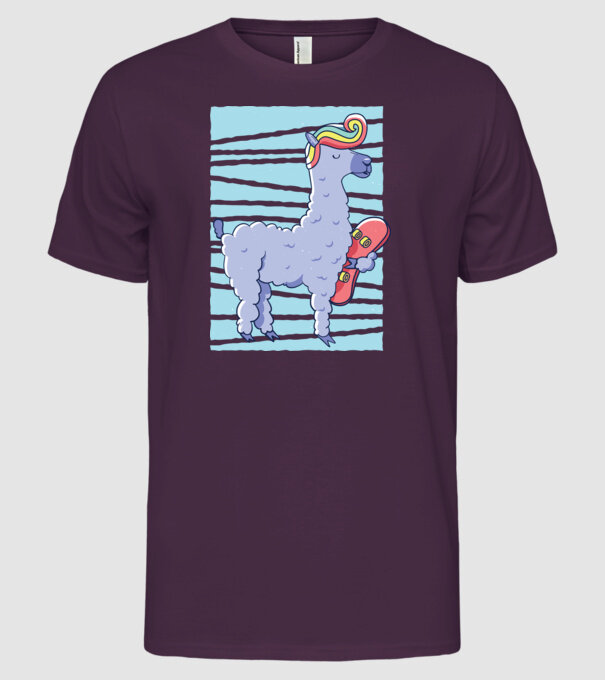 Lama Skateboarder model mov pe tricou