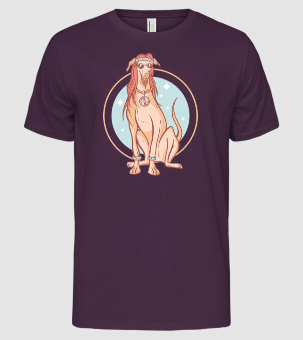 Câine Ogar Hippy model mov pe tricou