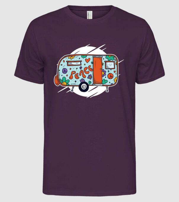 Autorulotă Hippi model mov pe tricou