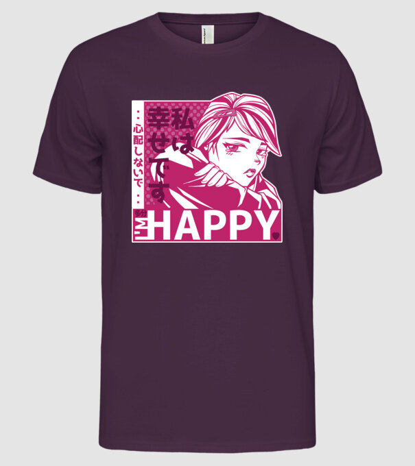 'I''m happy fată Anime antisocială' model mov pe tricou