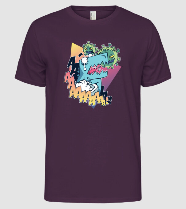 Covid Dino model mov pe tricou