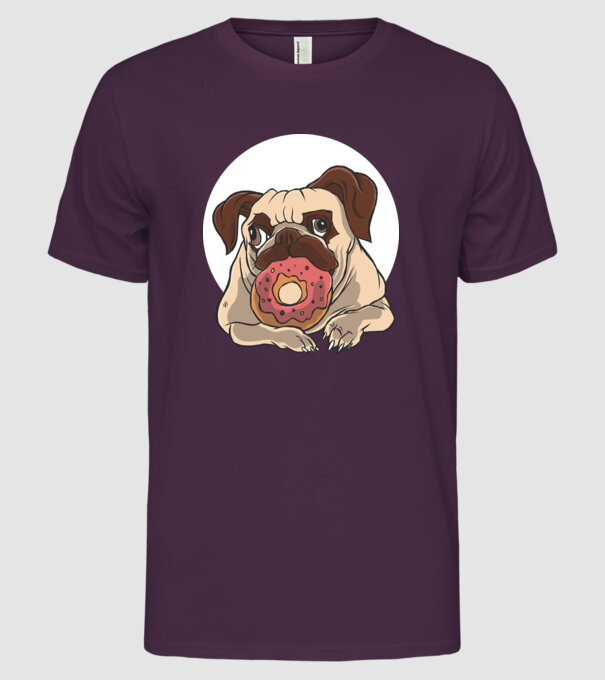 Mops cu gogoașă model mov pe tricou