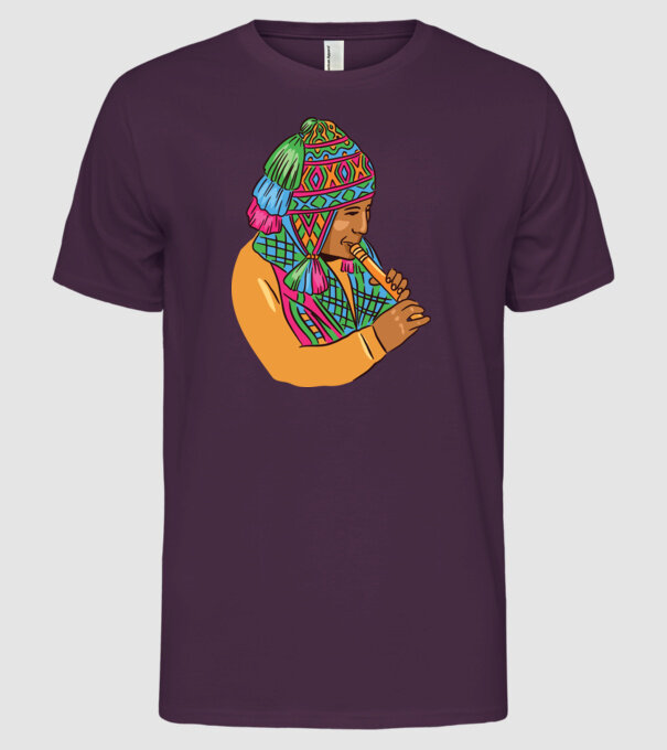 Muzician peruan indigen model mov pe tricou