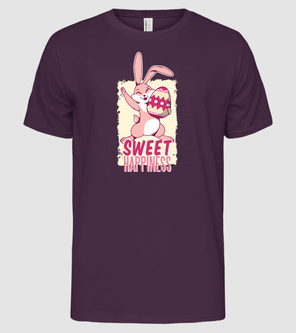 Sweet Happiness pentru Paște tricou cu iepuraș model mov pe tricou