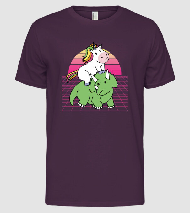 Unicorn pe dinozaur retro model mov pe tricou