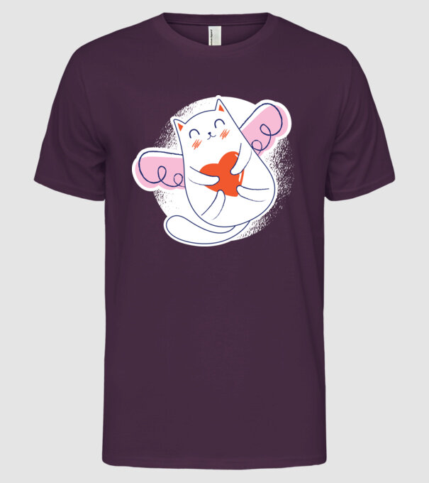 Pisică Valentin model mov pe tricou