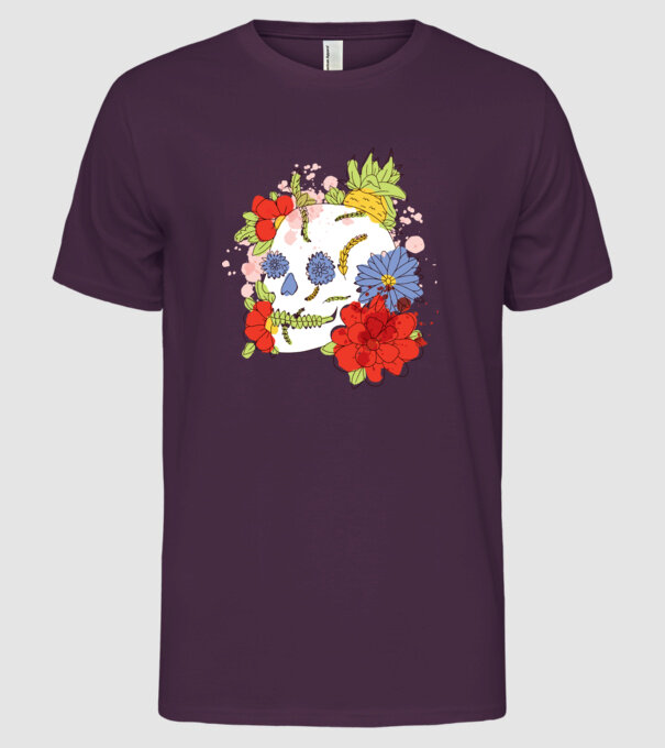Craniu cu Flori model mov pe tricou