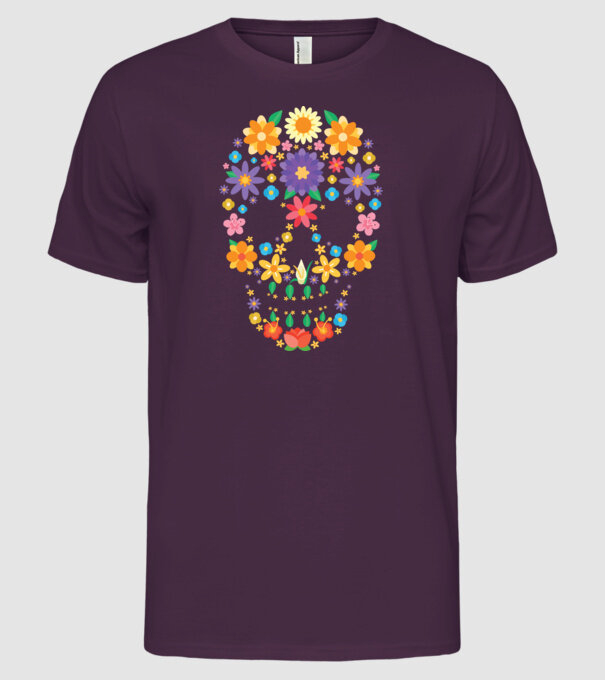 Craniu cu Flori model mov pe tricou
