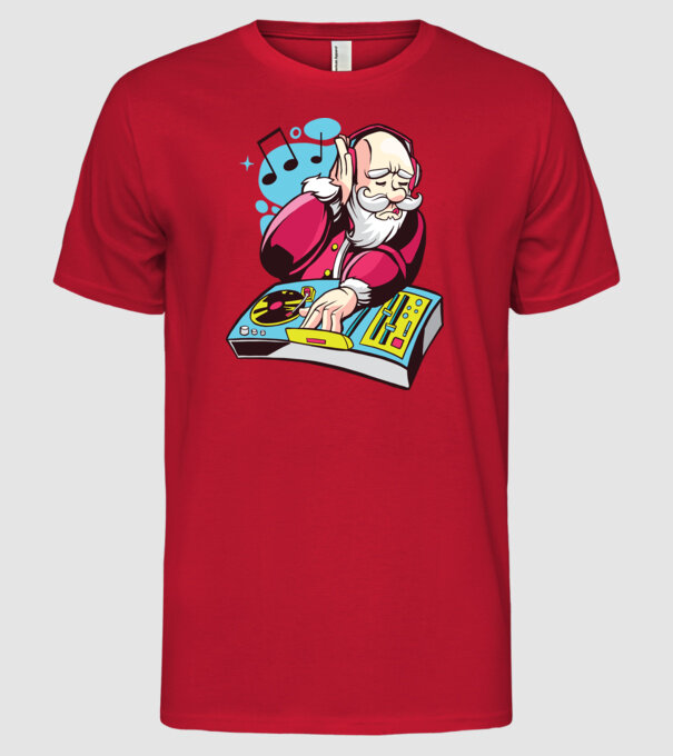 Moș Crăciun DJ model roșu pe tricou