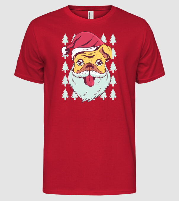 Tricou Crăciun Mops model roșu pe tricou