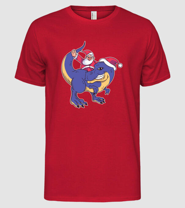 Santasaurus Moș Crăciun pe dinozaur model roșu pe tricou