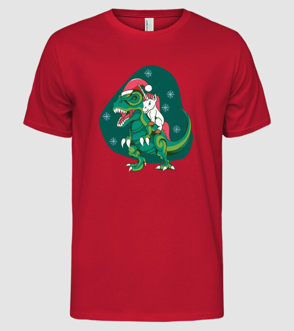 T-rex unicorn Crăciun model roșu pe tricou