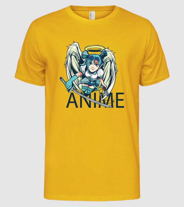 Anime fată cu sabie model galben pe tricou