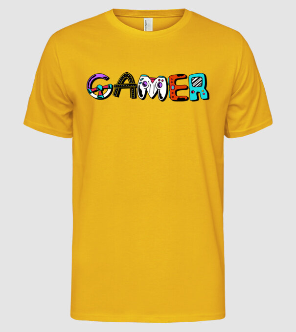 Inscripție Gamer model galben pe tricou