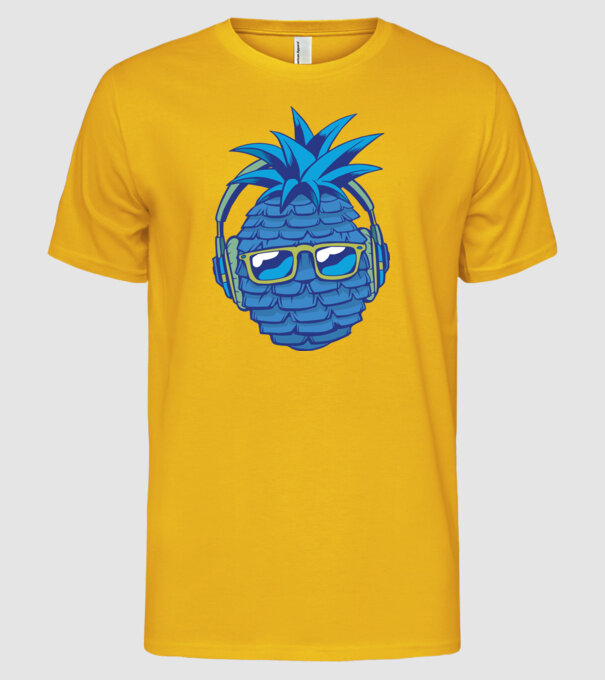 Ananas albastru cu căști model galben pe tricou