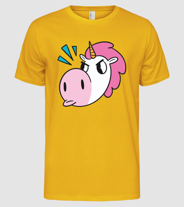 Unicorn supărat model galben pe tricou