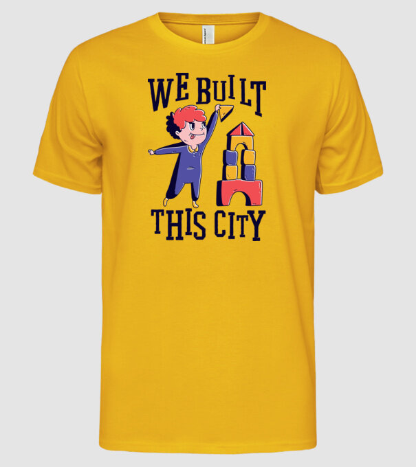 We built this city blocuri de construcție model galben pe tricou