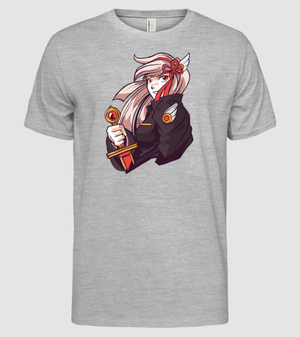 fată Anime cu sabie model gri pe tricou