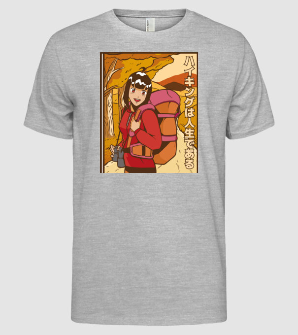 Anime fată Excursionistă model gri pe tricou