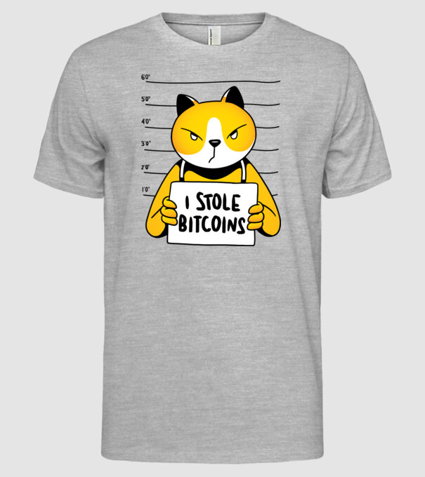 Pisică hoață Bitcoin model gri pe tricou