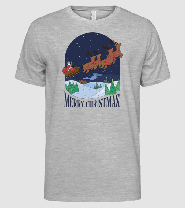 Crăciun Fericit Moș Crăciun cu reni model gri pe tricou