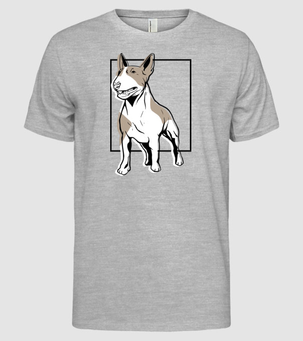 Tricou cu Câine Bull Terrier model gri pe tricou