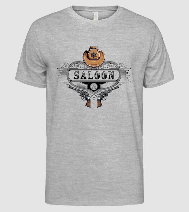 Cowboy saloon western model gri pe tricou
