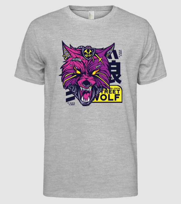 Cap de lup Cyberpunk model gri pe tricou