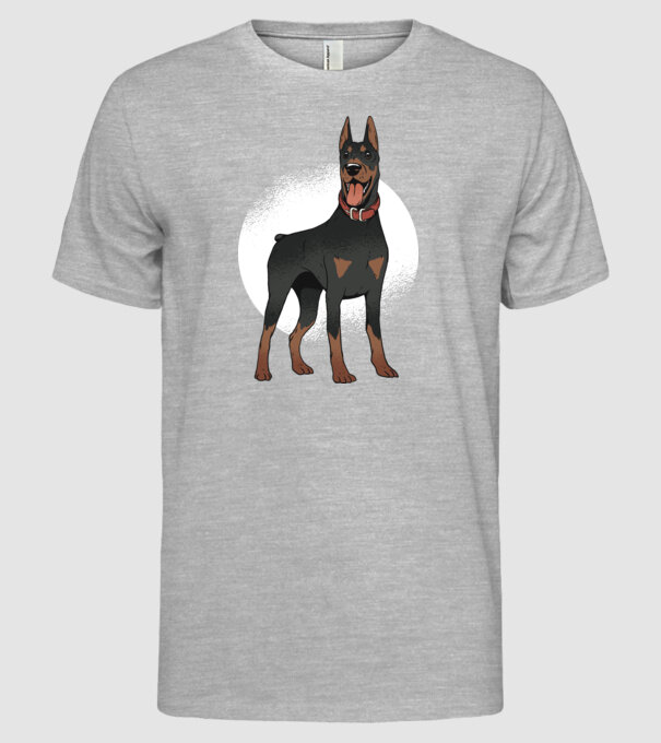 Tricou cu câine dobermann model gri pe tricou