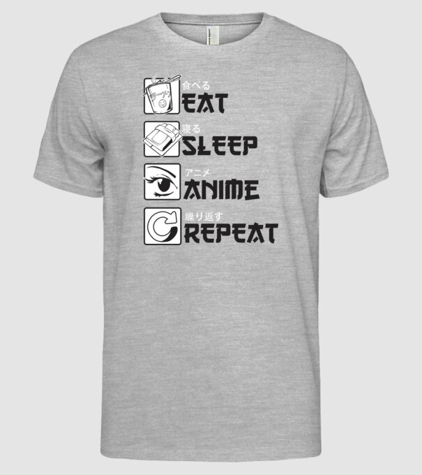 Eat Sleep Anime Repeat model gri pe tricou