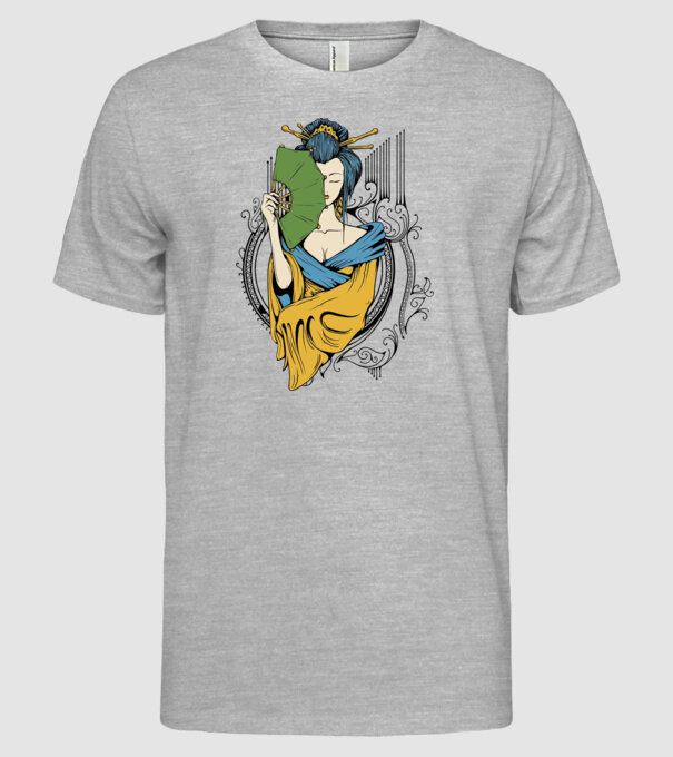 Geisha cu evantai 2 model gri pe tricou