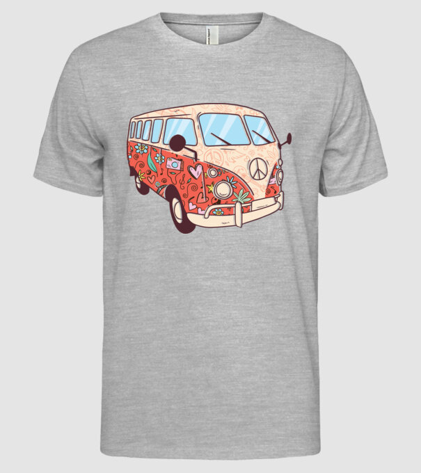 Tricou microbuz hippi retro model gri pe tricou
