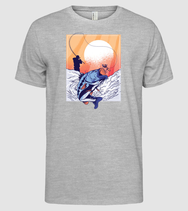 Tricou Pescar Retro model gri pe tricou