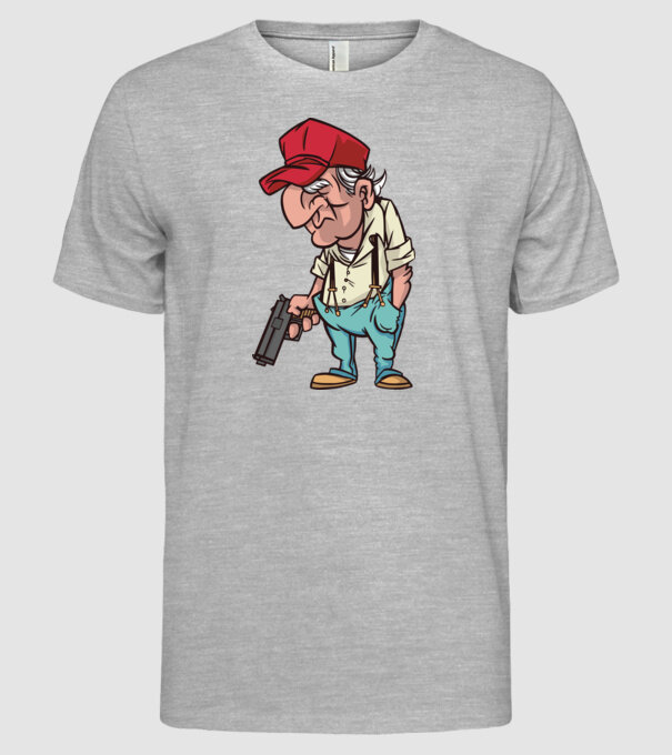 Bătrân cu armă model gri pe tricou
