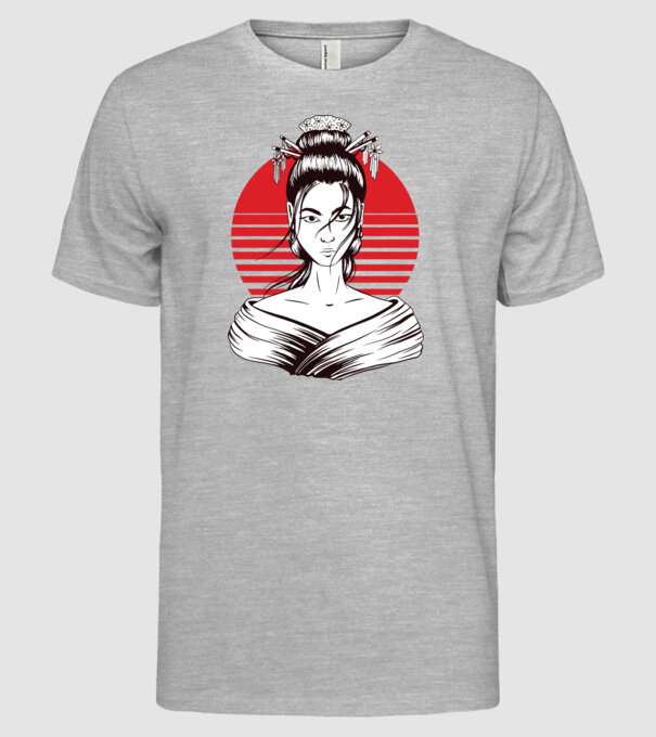 Geisha japoneză model gri pe tricou