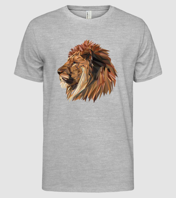 lion polygon model gri pe tricou