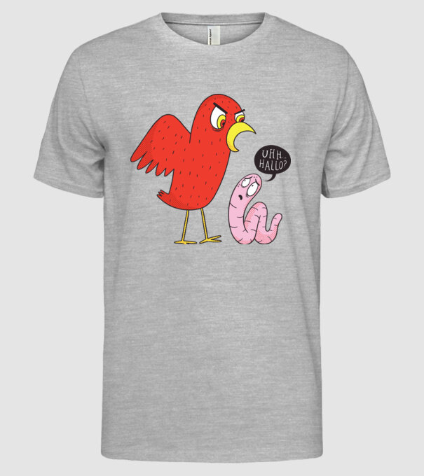 Pasăre cu vierme model gri pe tricou