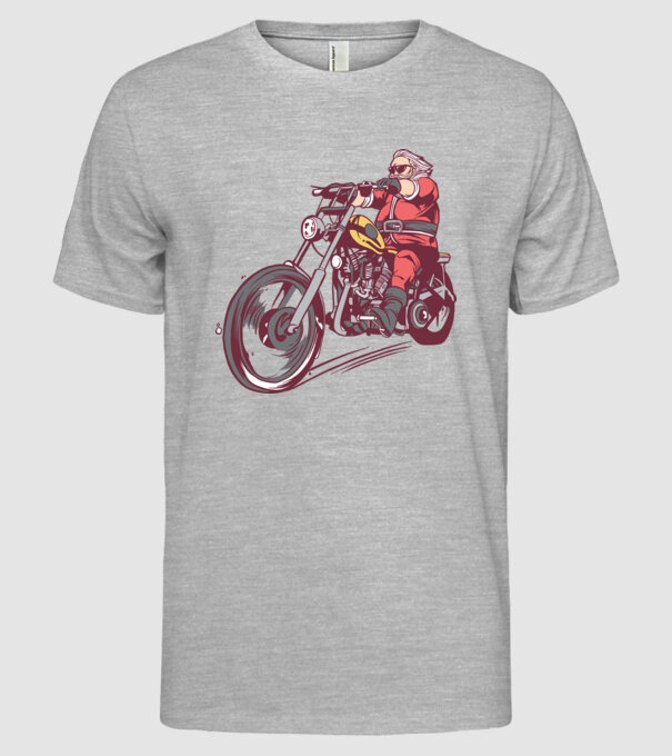 Moș Crăciun motociclist model gri pe tricou