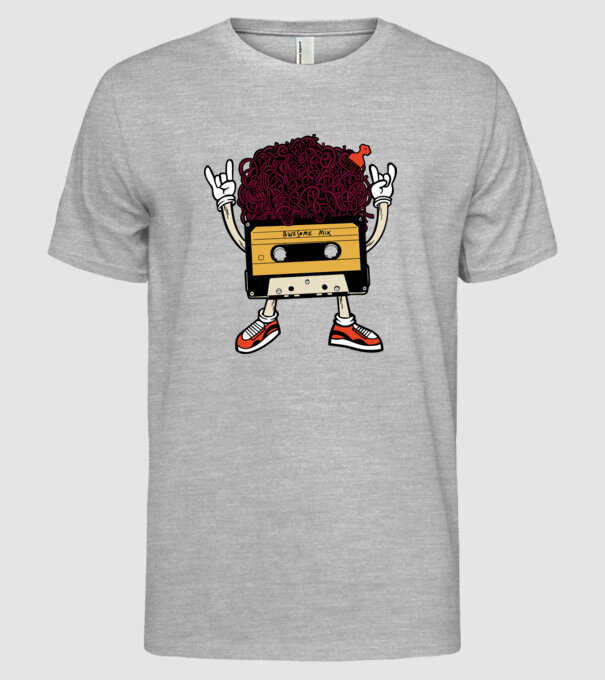 Casetă retro cu păr afro model gri pe tricou