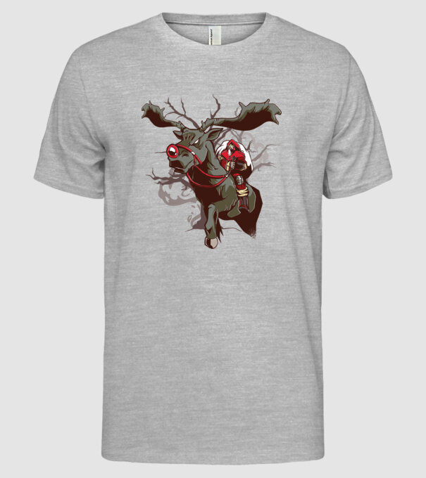 Cavaler Moș Crăciun pe ren model gri pe tricou