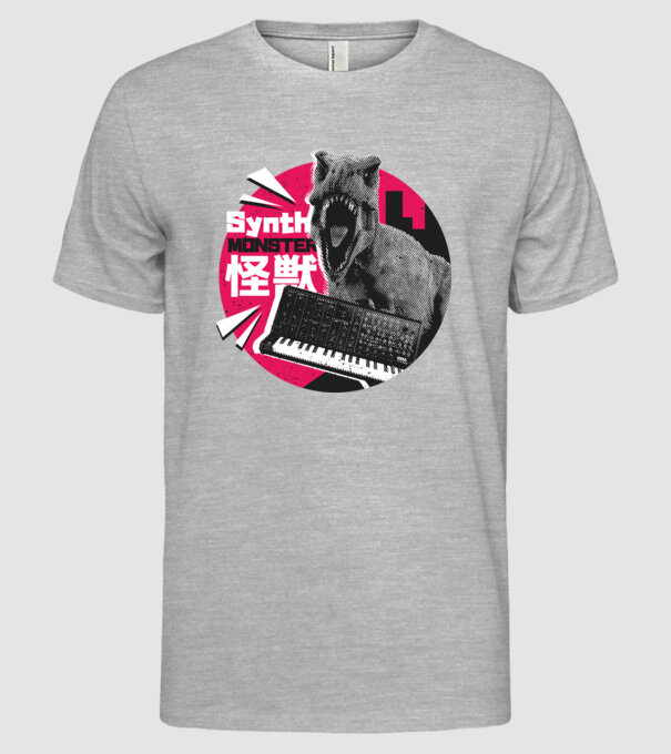 Dinozaur sintetizator model gri pe tricou