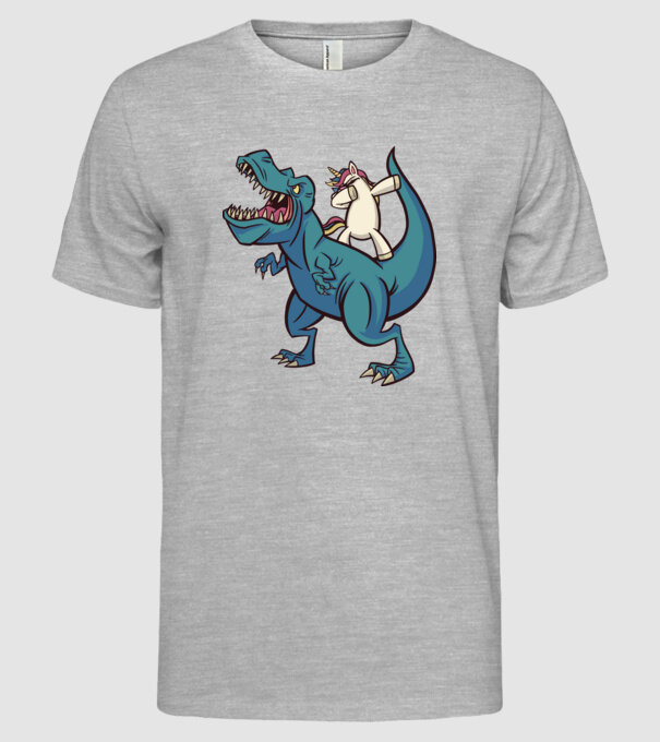 Unicorn DAB T-rex model gri pe tricou